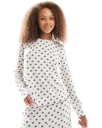 Loungeable - Ensemble pyjama ultra doux côtelé à imprimé noeuds - avoine chiné - Lyst