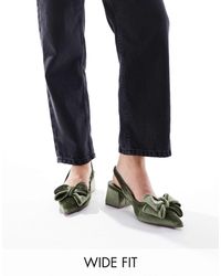 Asos Design Wide Fit - Symphony Bow Slingback Mid Block Heeled Shoes - Lyst