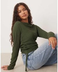 ASOS - Long Sleeve Textured Top With Ruched Tie Side Details - Lyst
