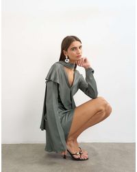 TOPSHOP - Long Sleeve Ruffle Mini Dress With Scarf Wrap Detail - Lyst