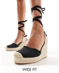 Truffle Collection - Wide Fit Jute Wedge Strappy Espadrille - Lyst