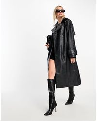 ASOS - Washed Faux Leather Trench Coat - Lyst