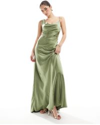 Six Stories - L'invitée - robe longue asymétrique à col bénitier - mousse - Lyst