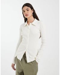4th & Reckless - Cotton Rich Ribbed Collared Button Through Top Co-ord - Lyst