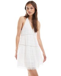 Pull&Bear - Mini Jurk Met Kanten Rand En Stroken - Lyst