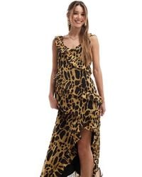 Vero Moda - Maxi Jurk Van Chiffon Met Ruches Aan De Rand En Luipaardprint - Lyst