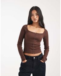 ASOS - Cotton Rib Square Neck Long Sleeve Top With Hook And Eye - Lyst