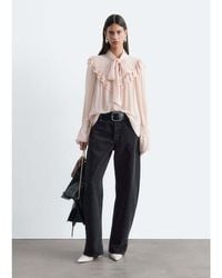 & Other Stories - Ruffle Sheer Blouse With Collar And Scarf Tie - Lyst