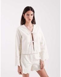 ONLY - Tie Front Denim Jacket Co-Ord With Crochet Detail - Lyst