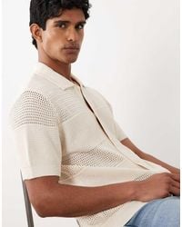 Mango - Linen Blend Textured Knitted Short Sleeve Shirt - Lyst