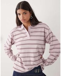 Monki - Polo Stile Rugby Oversize A Maniche Lunghe Chiaro E Marrone A Righe - Lyst