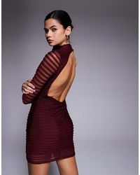 ASOS - Textured Mesh High Neck Long Sleeve Mini Dress With Open Back - Lyst