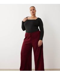 ASOS - Asos Design Curve Cotton Crinkle Wide Leg Pants - Lyst