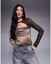 ASOS - Mesh Long Sleeve Top With Rouleau Button Detail - Lyst