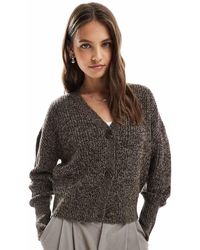 Vero Moda - Button Through Chunky Rib Cardigan Chocolate Melange - Lyst