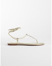 Mango - Strappy Flat Toe Post Sandals - Lyst