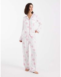 Loungeable - Super Soft Jersey Revere Top And Wide Leg Pyjama Set - Lyst
