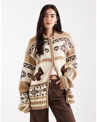 Daisy Street - Zip Up Oversized Cardigan With Bunny Graphic - Lyst