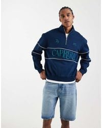 ASOS - Relaxed Fit Printed Quarter Zip Embroidered Sweatshirt With Piping - Lyst