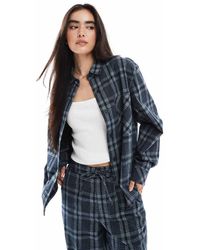 ASOS - Camisa Azul Marino A Cuadros De Corte Cuadrado De Tejido Texturizado Cepillado De (Parte De Un Conjunto) - Lyst