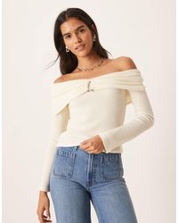 ASOS - Supersoft Brushed Rib Hardware Detail Off Shoulder Jumper - Lyst
