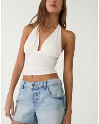 Stradivarius - Top froncé à dos nu - écru - Lyst