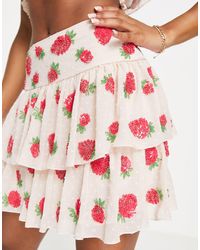 Miss Selfridge - Premium Embellished Strawberry Tiered Mini Skirt - Lyst