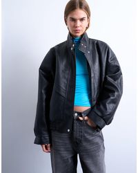 TOPSHOP - Bomber à col cheminée et surpiqûres avec détail double épaisseur à l'avant - Lyst