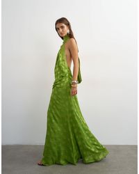 TOPSHOP - Halter Neck Tucked Side Maxi Dress With Burnout Square Print Detail - Lyst