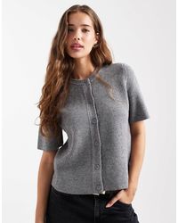 Object - Rib Knit Short Sleeve Boxy Button Front Cardigan - Lyst
