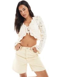 Miss Selfridge - Knitted Crochet Tie Front Shrunken Cardigan - Lyst