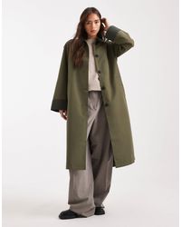 Vero Moda - Trench-coat boutonné à col contrastant - kaki - Lyst