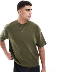 ASOS - T-shirt oversize côtelé coupe carrée - kaki - Lyst