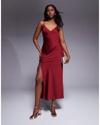 ASOS - Satin V Neck Seam Detail Split Midaxi Dress - Lyst