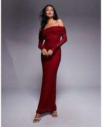 Bardot - Adoni Flocked Off The Shoulder Long Sleeve Maxi Dress - Lyst