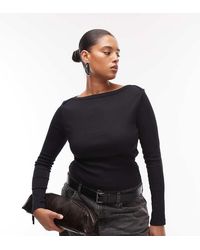 ASOS - Camiseta Negra De Manga Larga Con Cuello Barco Y Detalle De Ribetes De Asos Design Curve - Lyst