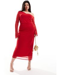 ASOS - Asos Design Curve Mesh Long Sleeve Ruched Midi Dress - Lyst
