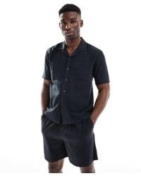 New Look - Camisa Negra De Corte Cuadrado Con Dos Bolsillos De Mezcla De Lino De (Parte De Un Conjunto) - Lyst