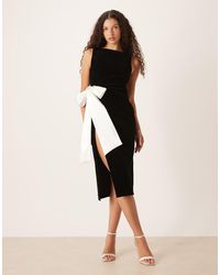 Hope & Ivy - Midi Dress With Contrast Satin Bow - Lyst