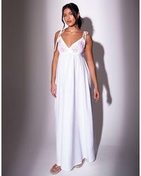 South Beach - Embroidered Flower Tie Shoulder Maxi Dress - Lyst