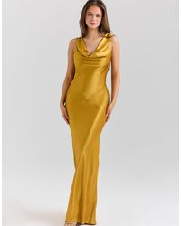 House Of Cb - Safaira Amber Satin Draped Cowl Neck Maxi Dress - Lyst