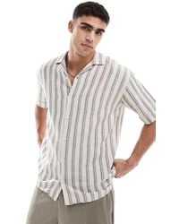 Jack & Jones - Camisa Color Crema A Rayas De Manga Corta Con Cuello De Solapas De Tejido Texturizado De -Blanco - Lyst