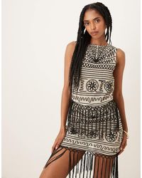 ASOS - Embroidered Mesh Fringed Top - Lyst