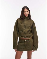 Lioness - Rinata Cotton Blend Funnel Neck Drop Shoulder Wide Belt Detail Cropped Utility Jacket Co-ord - Lyst