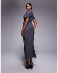 knee length dresses for ladies Short Sleeve Ruffled V-Neck A-Line Midi Dress for Wedding Guests