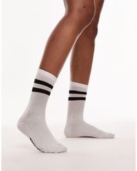 TOPSHOP - Sporty Ribbed Socks With Black Stripes - Lyst