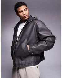 ASOS - Oversized Faux Leather Jacket With Hood - Lyst