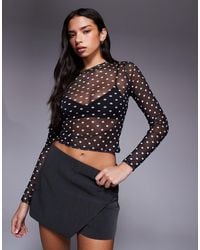 ASOS - Top Van Mesh Met Lange Mouwen En Stippen - Lyst
