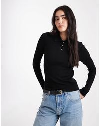 ONLY - – geripptes, langärmliges polohemd - Lyst