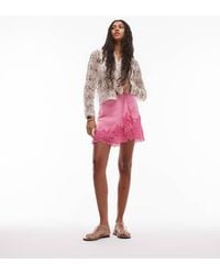 TOPSHOP - Asymmetric Mini Skirt With Lace Trim - Lyst